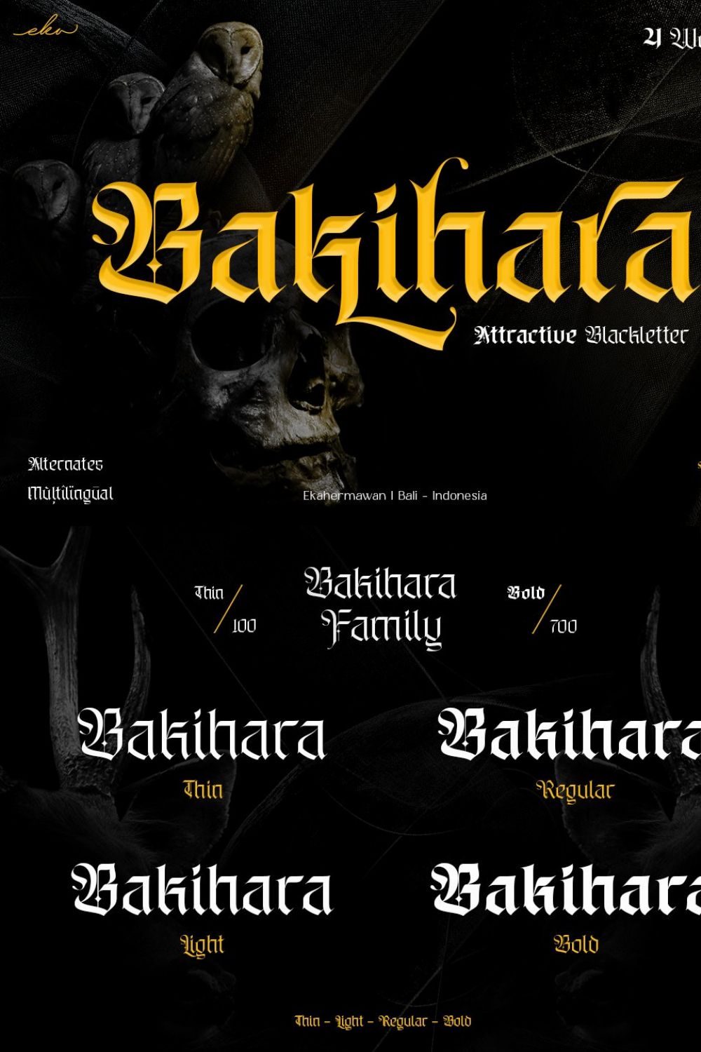 Bakihara - Blackletter Font Family pinterest preview image.