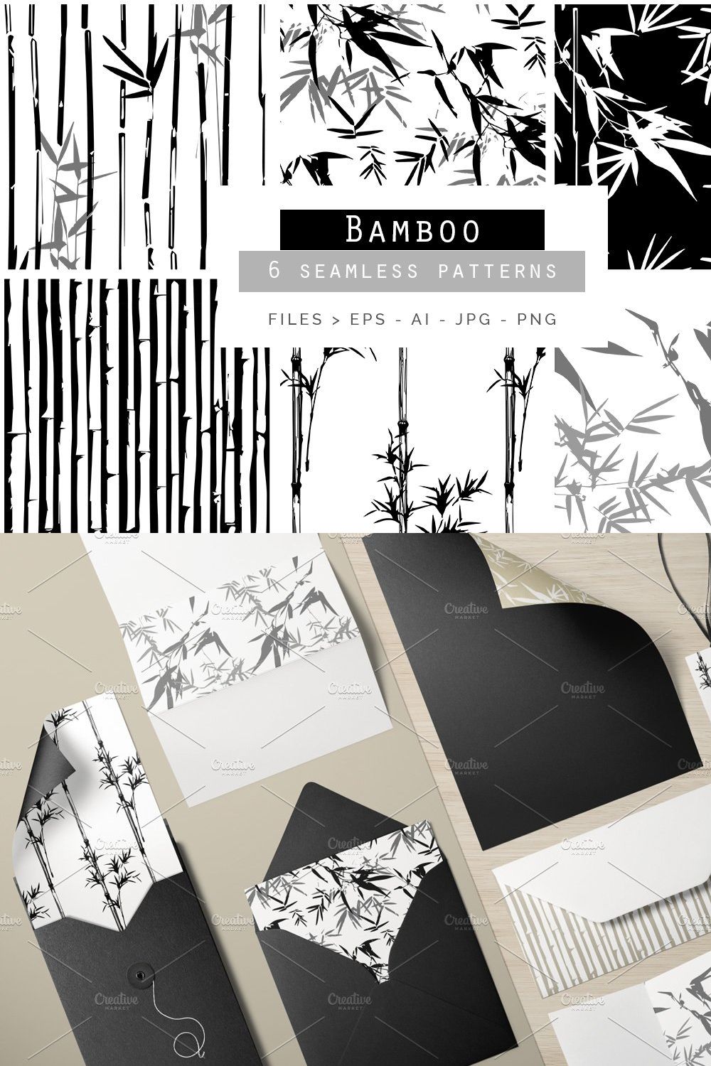 Bamboo Seamless Vector Patterns pinterest preview image.