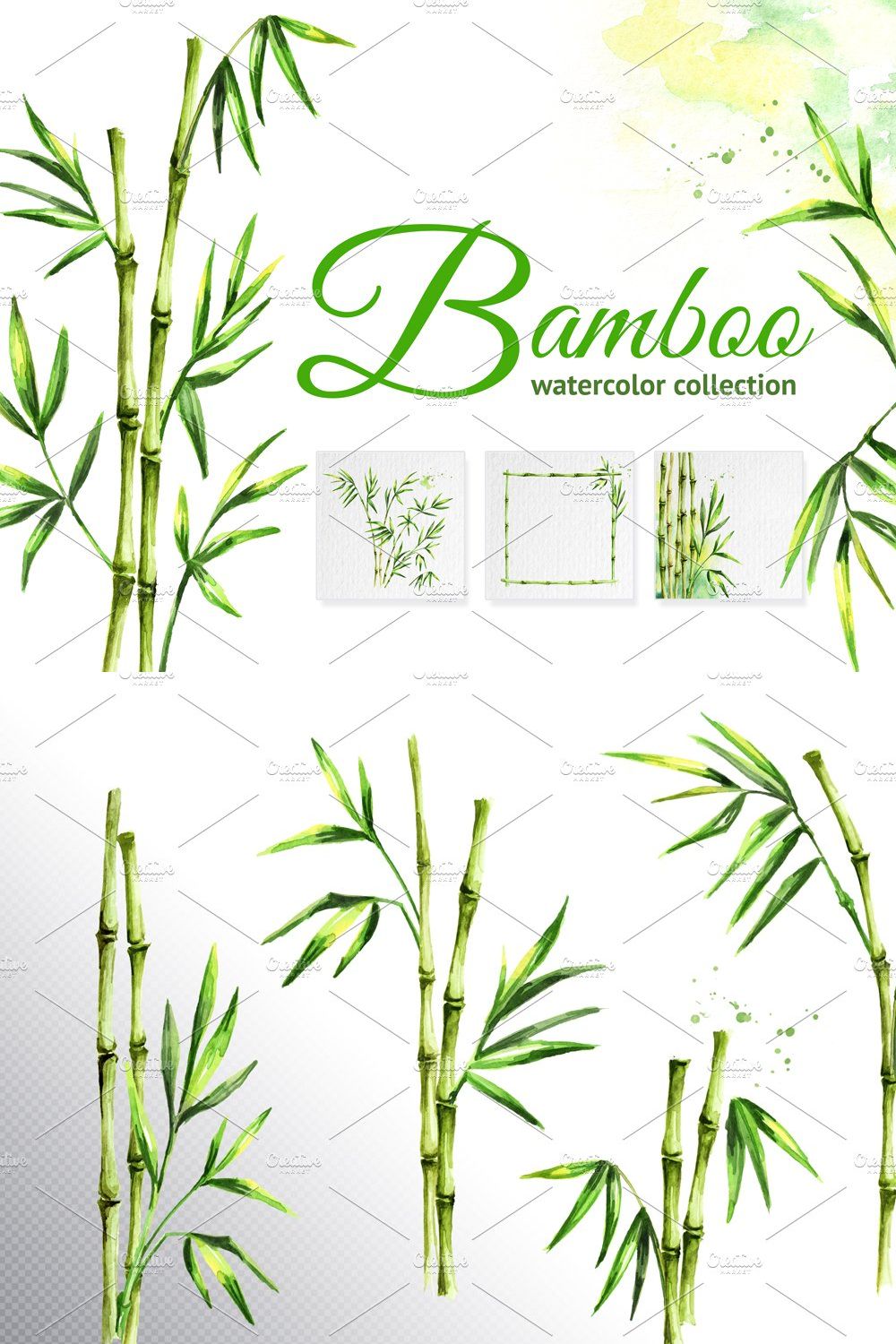 Bamboo. Watercolor collection pinterest preview image.