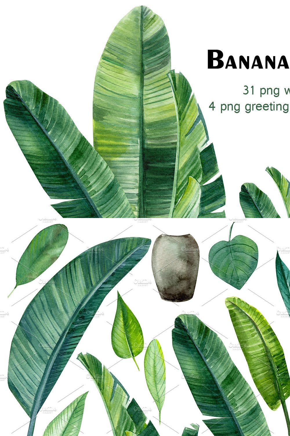 Banana palm leaves pinterest preview image.
