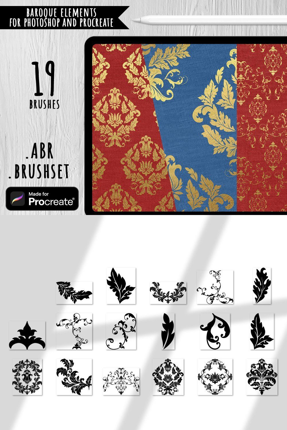 Baroque Elements Stamp Brushes pinterest preview image.