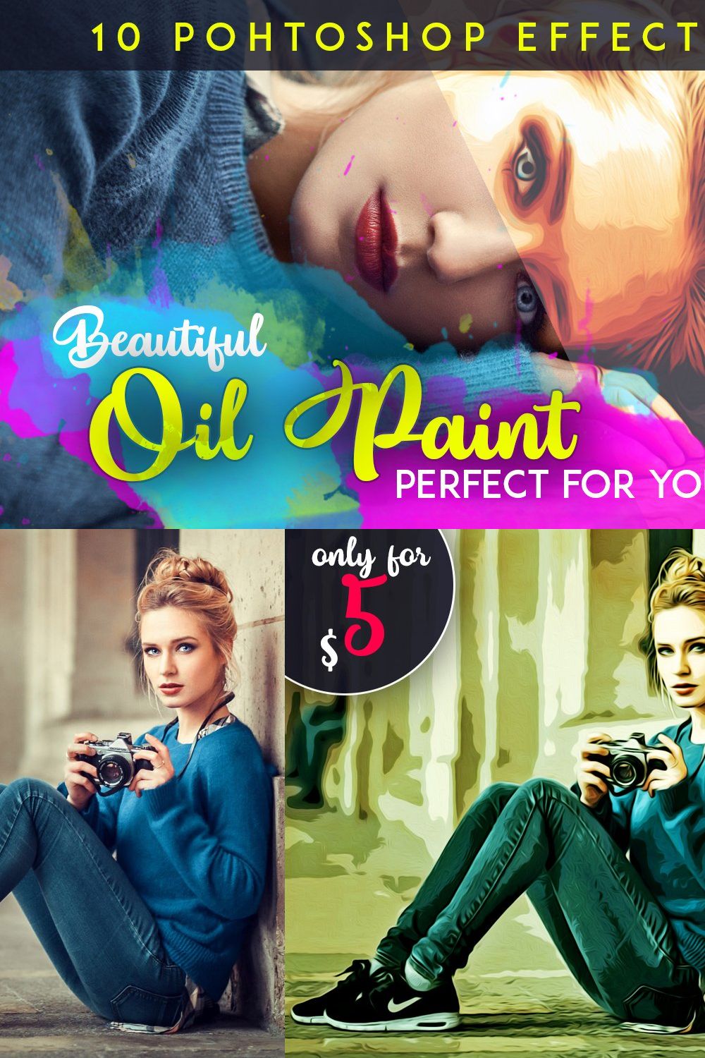 Beautiful Oil Paint Action pinterest preview image.