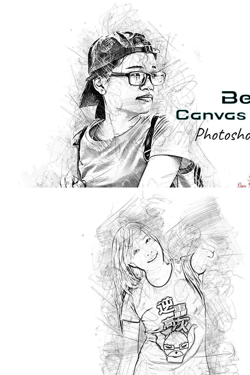 Best Canvas Sketch Photoshop Action pinterest preview image.