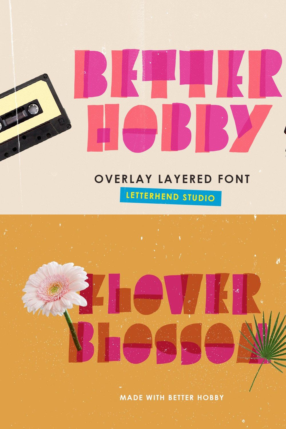 Better Hobby - Overlay Layered Font pinterest preview image.