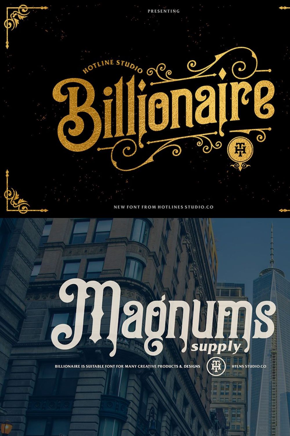 Billionaire typeface pinterest preview image.