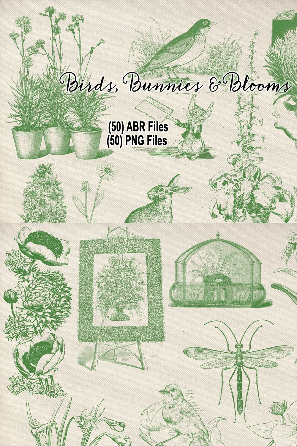 Birds, Bunnies & Blooms Brushes Set pinterest preview image.