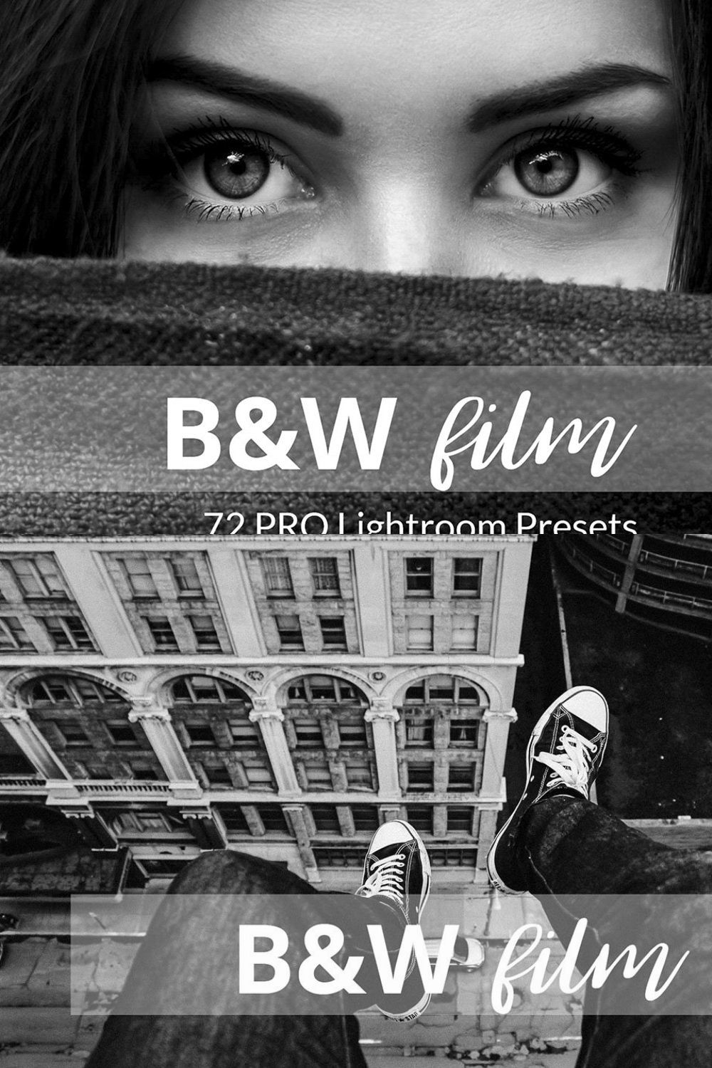 Black and White Film Presets pinterest preview image.