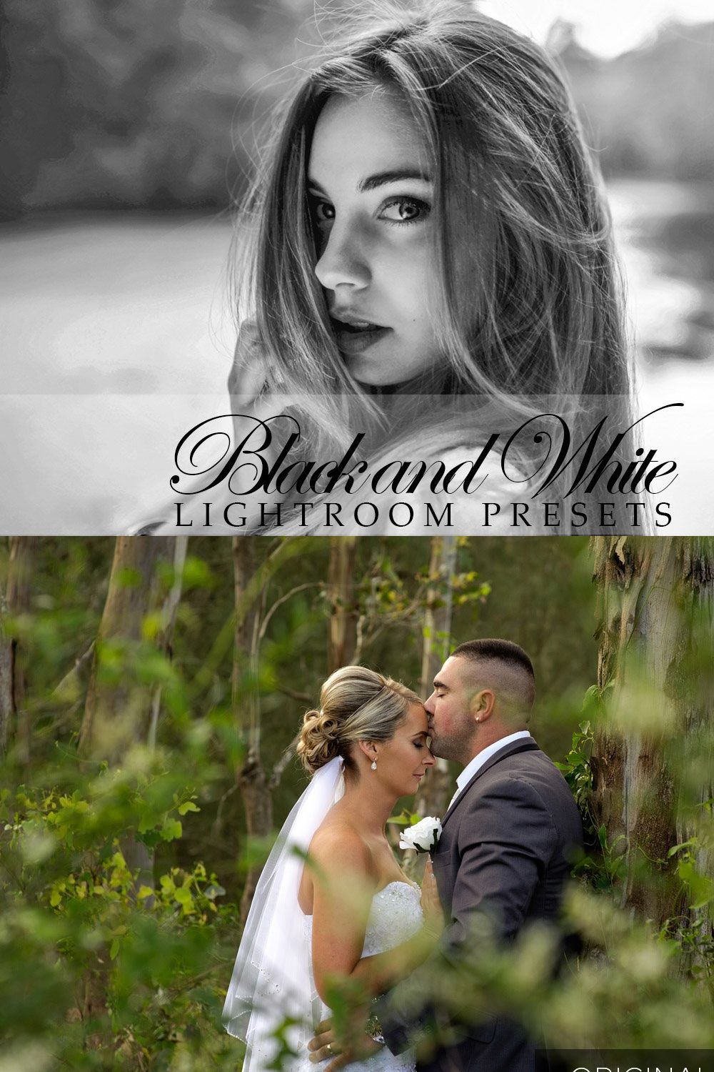 Black and White Lightroom Presets pinterest preview image.