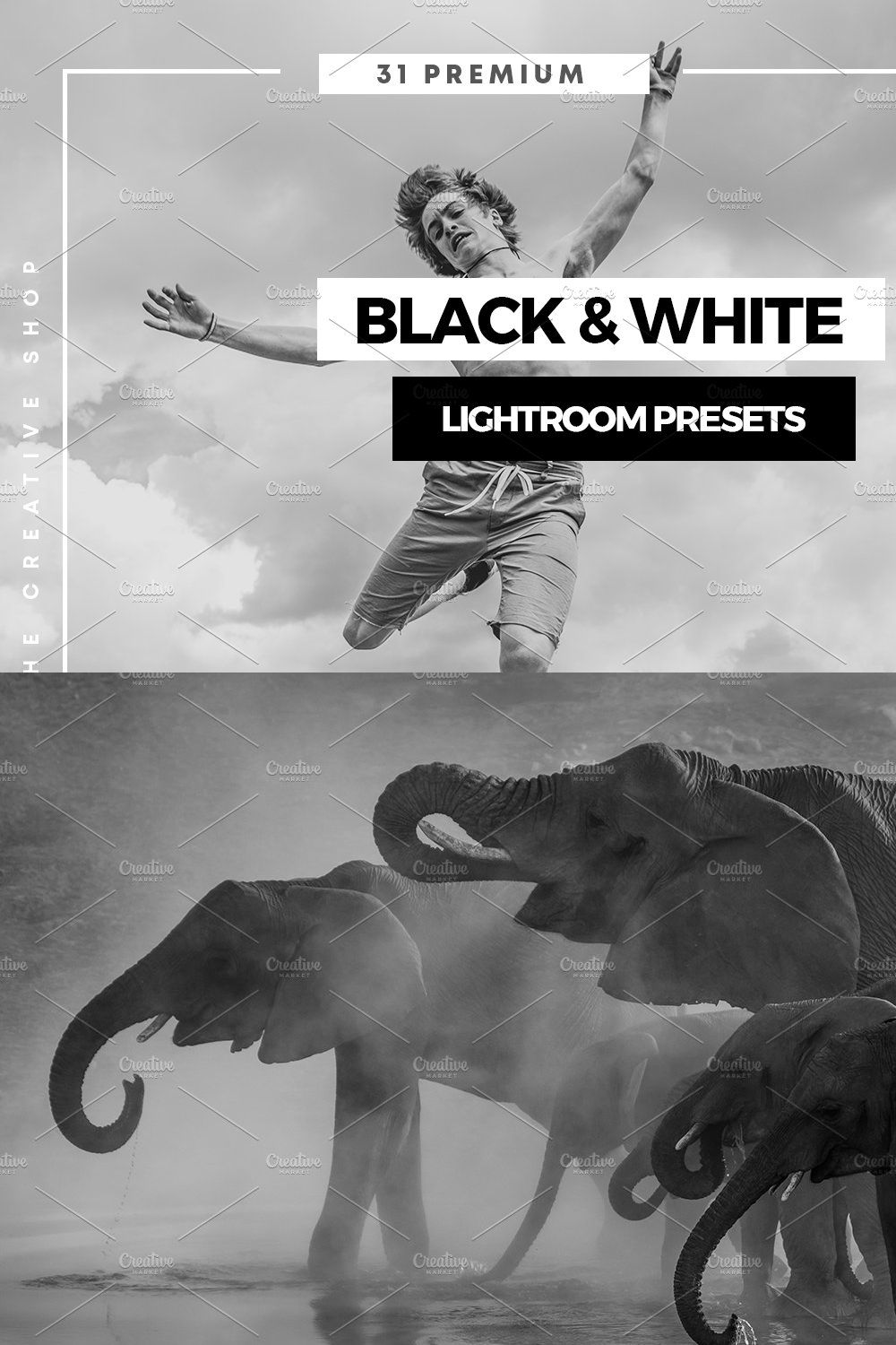 Black and White Lightroom Presets pinterest preview image.