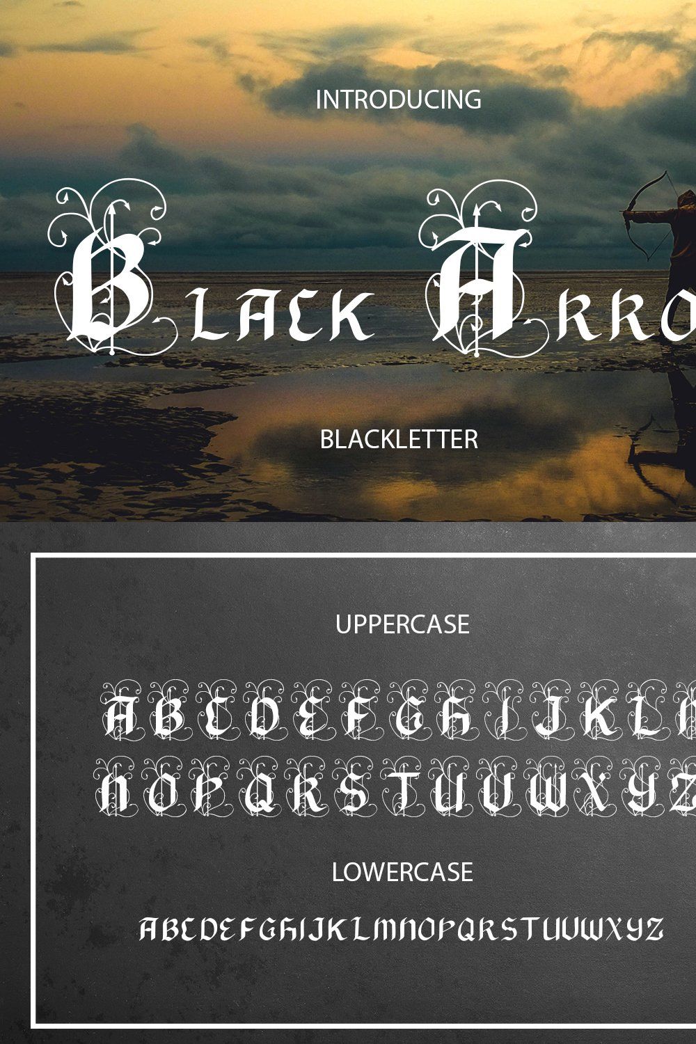 Black Arrow blackletter font pinterest preview image.
