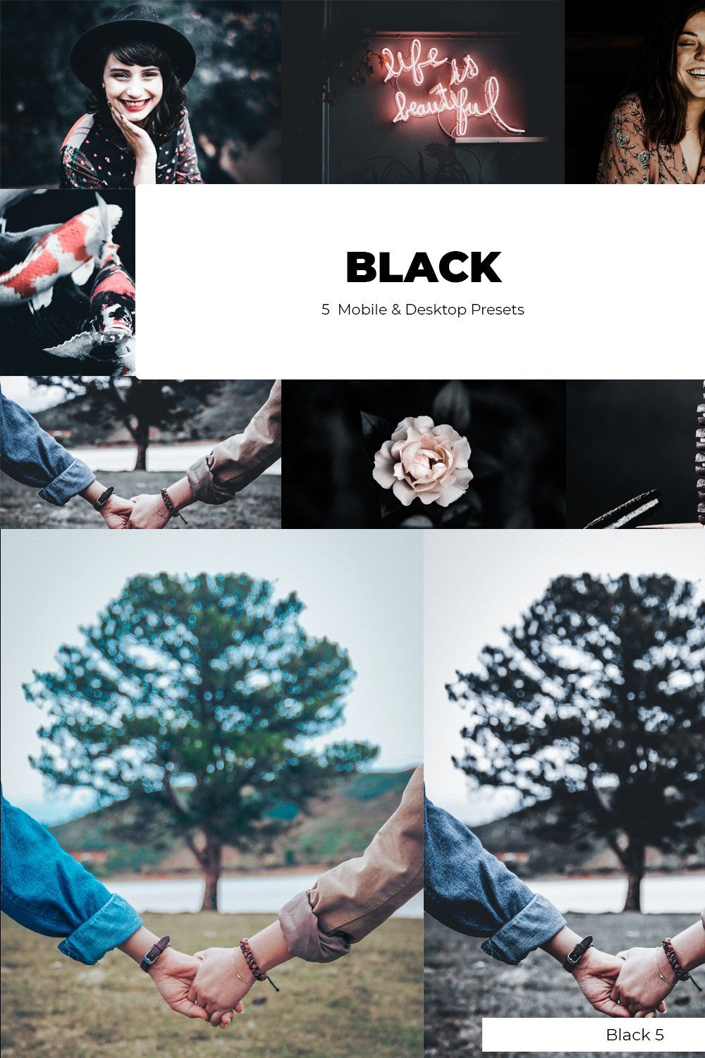 BLACK Lightroom Presets pinterest preview image.