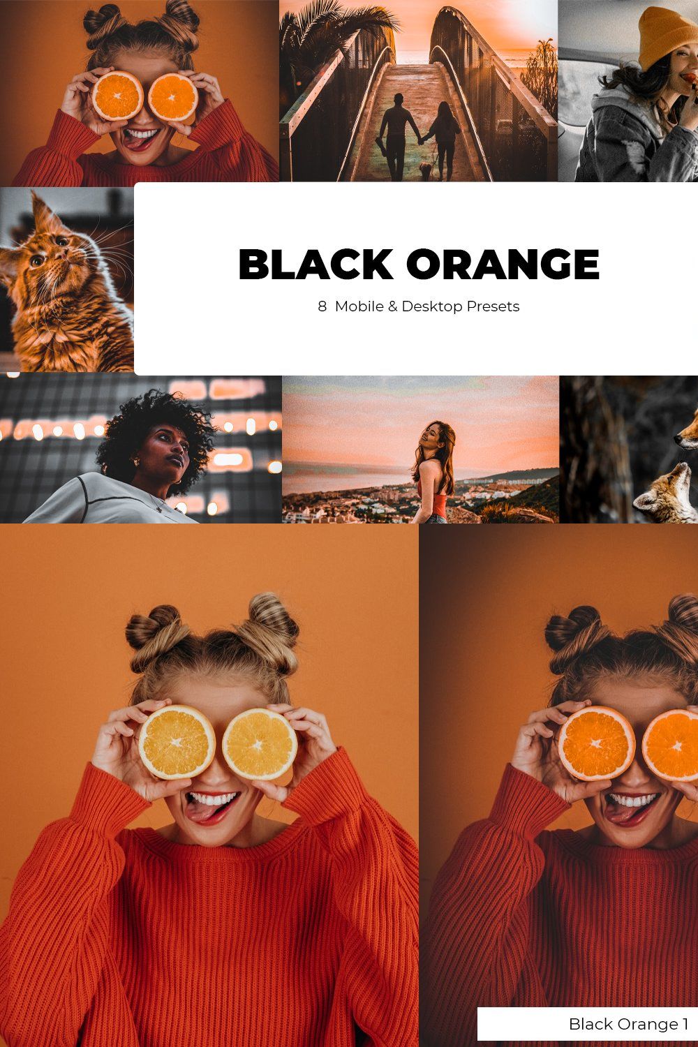 BLACK ORANGE Lightroom Presets pinterest preview image.