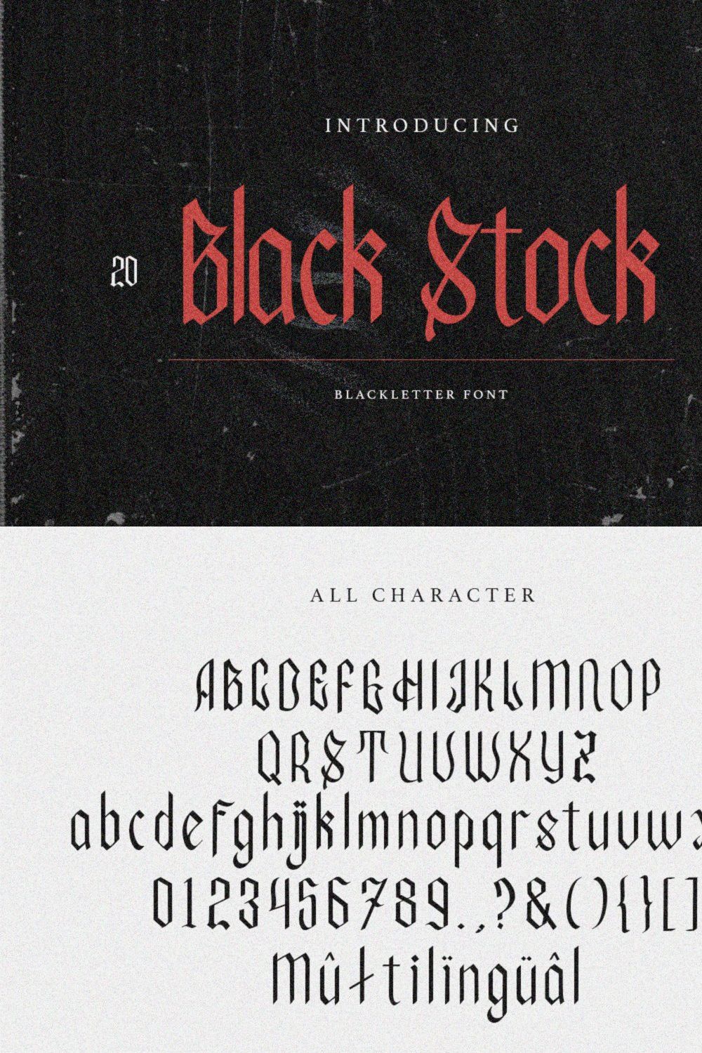 Black Stock - Blackletter Font pinterest preview image.