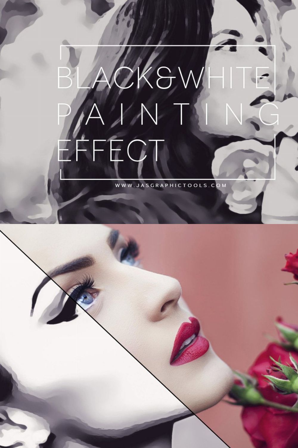 Black & White Painting Effect PS ATN pinterest preview image.