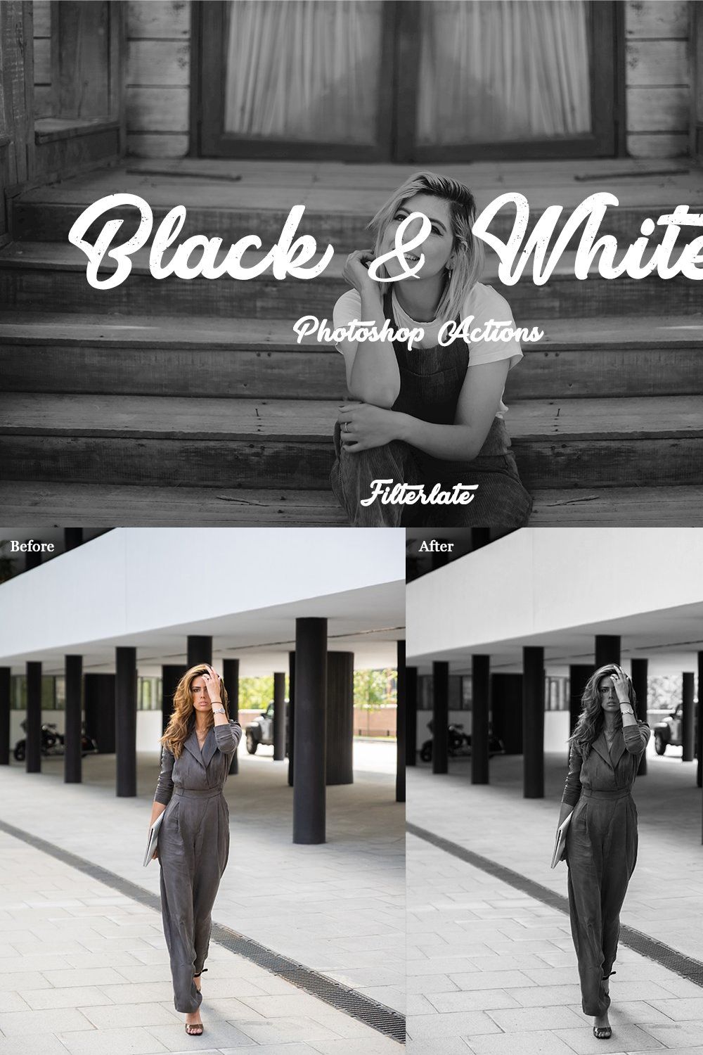 Black & White - Photoshop Actions pinterest preview image.