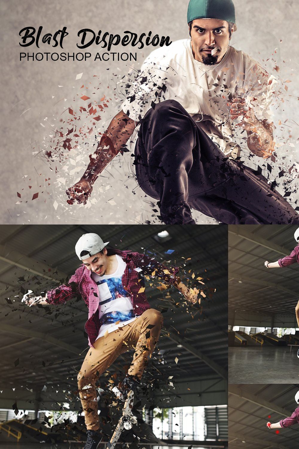 Blast Dispersion Photoshop Action pinterest preview image.