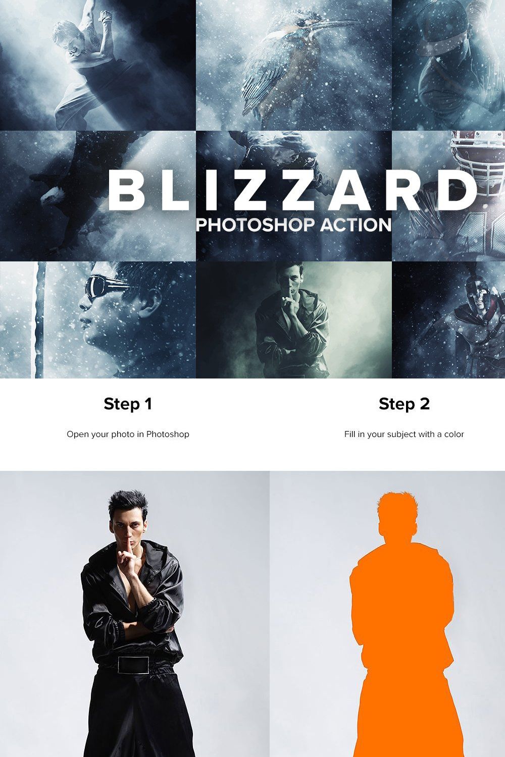 Blizzard Photoshop Action pinterest preview image.
