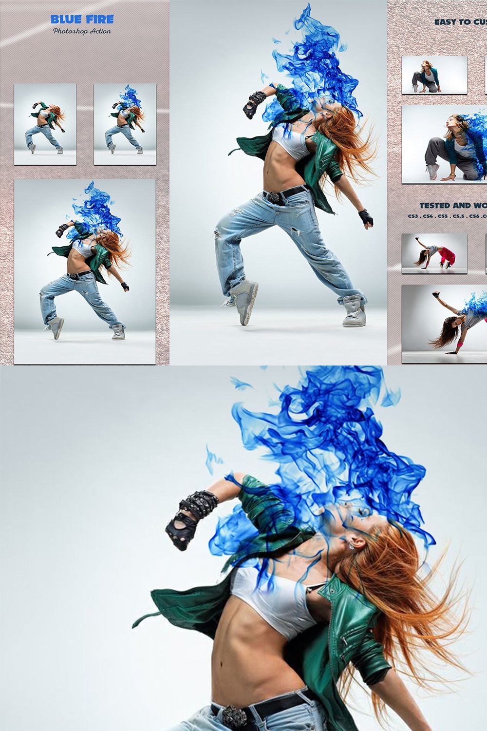 Blue Fire - Photoshop Action pinterest preview image.