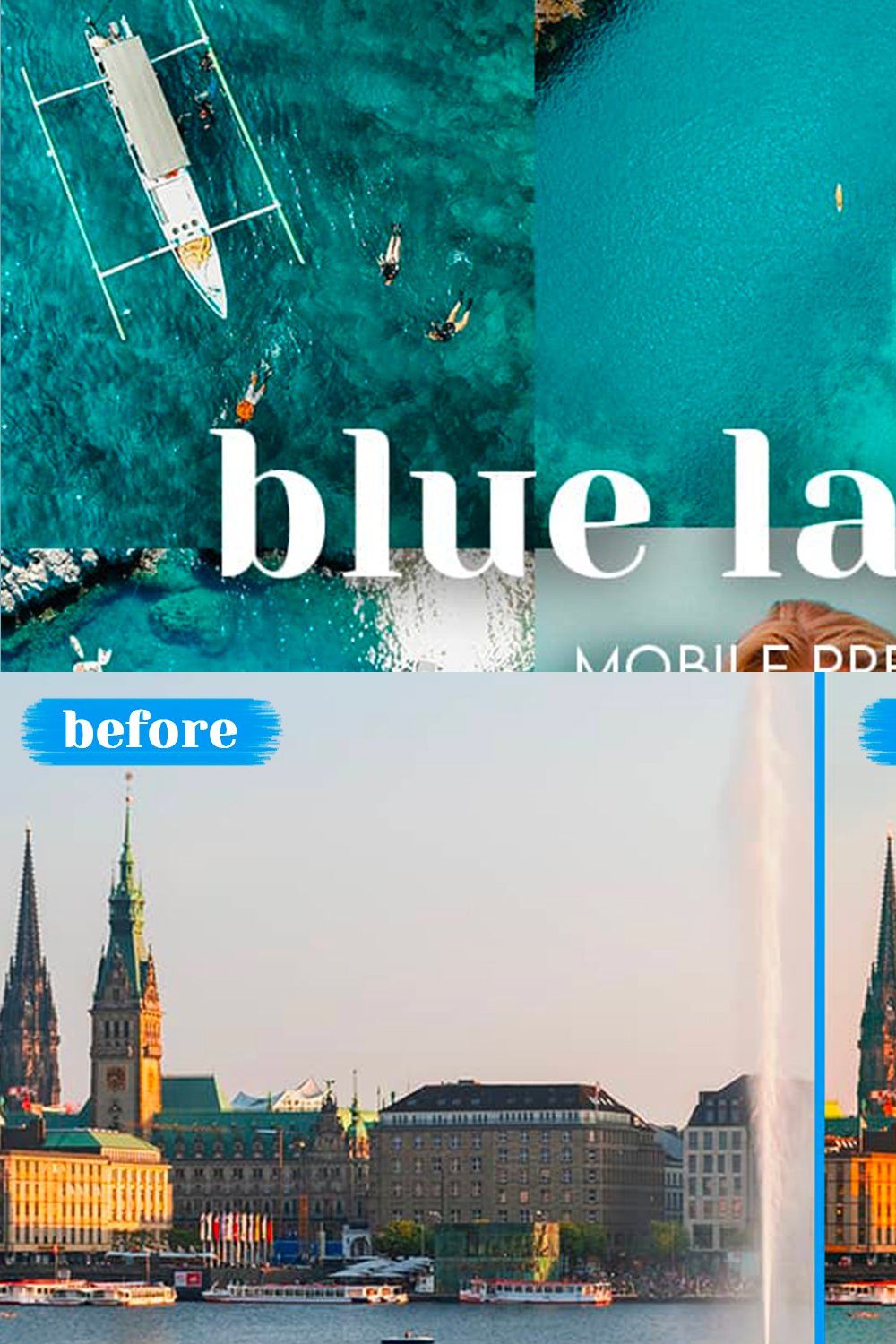 Blue Lagoon Lightroom Mobile Presets pinterest preview image.
