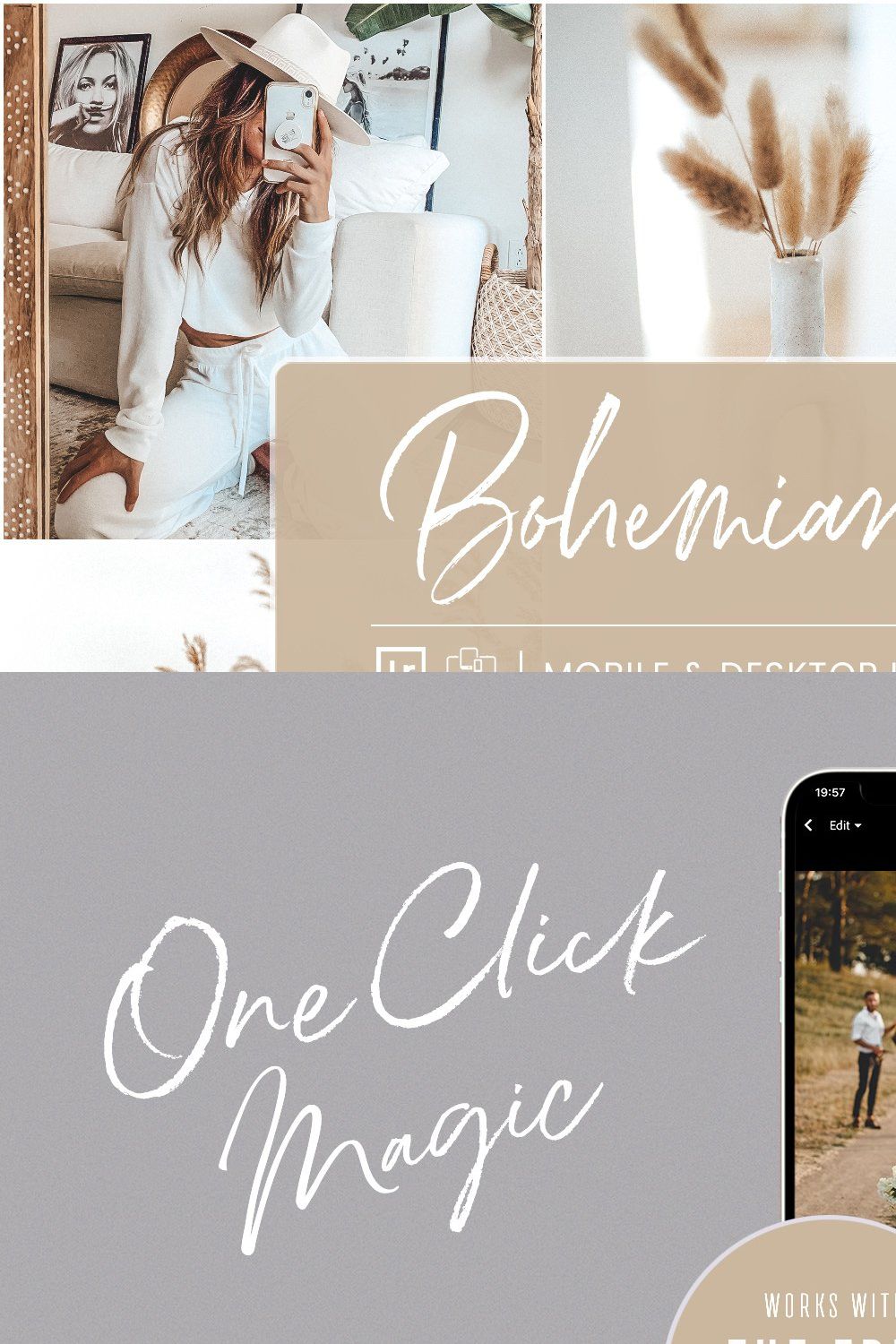 BOHEMIAN VIBES LIGHTROOM PRESETS pinterest preview image.