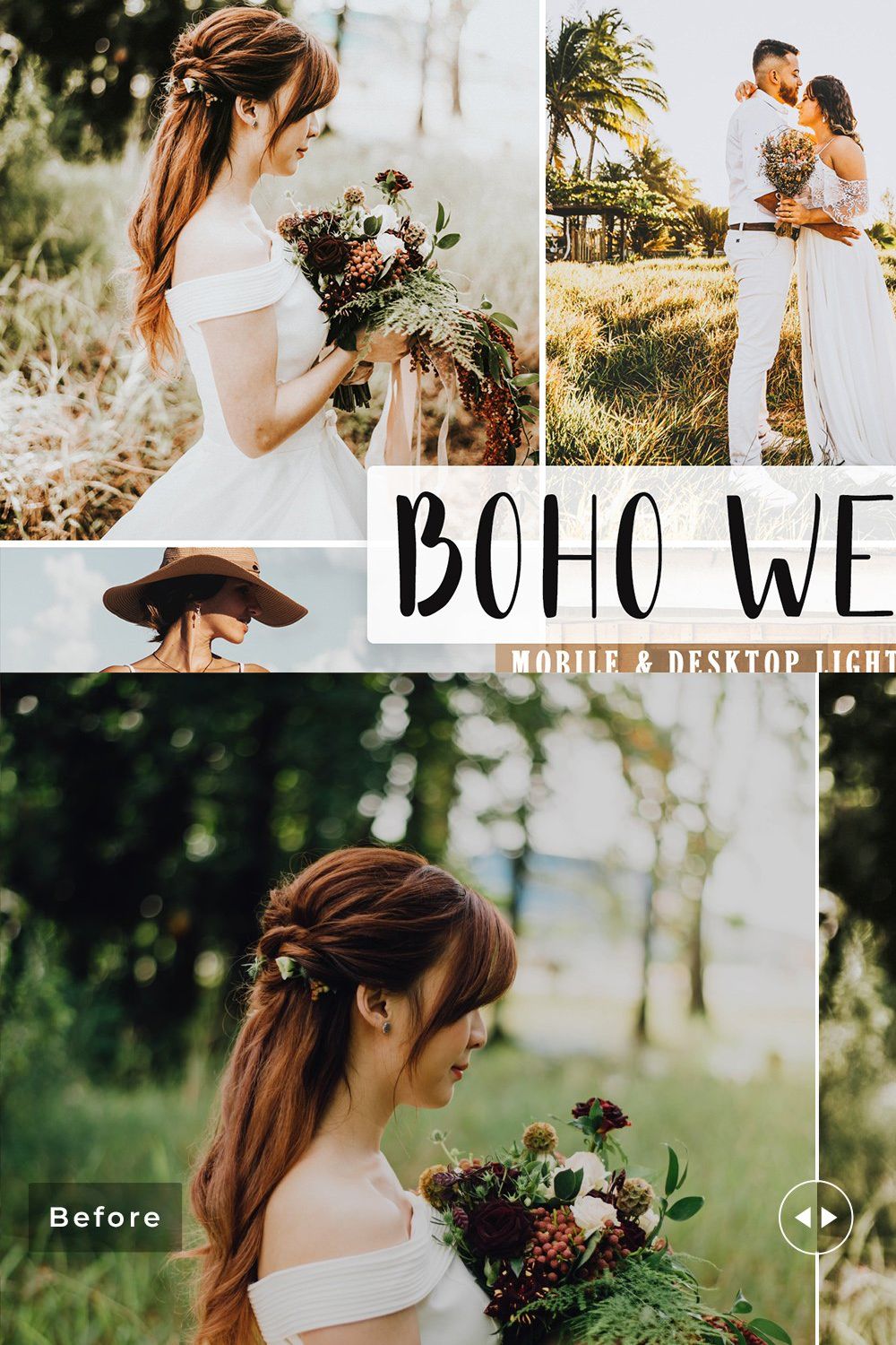 Boho Wedding Pro Lightroom Presets pinterest preview image.