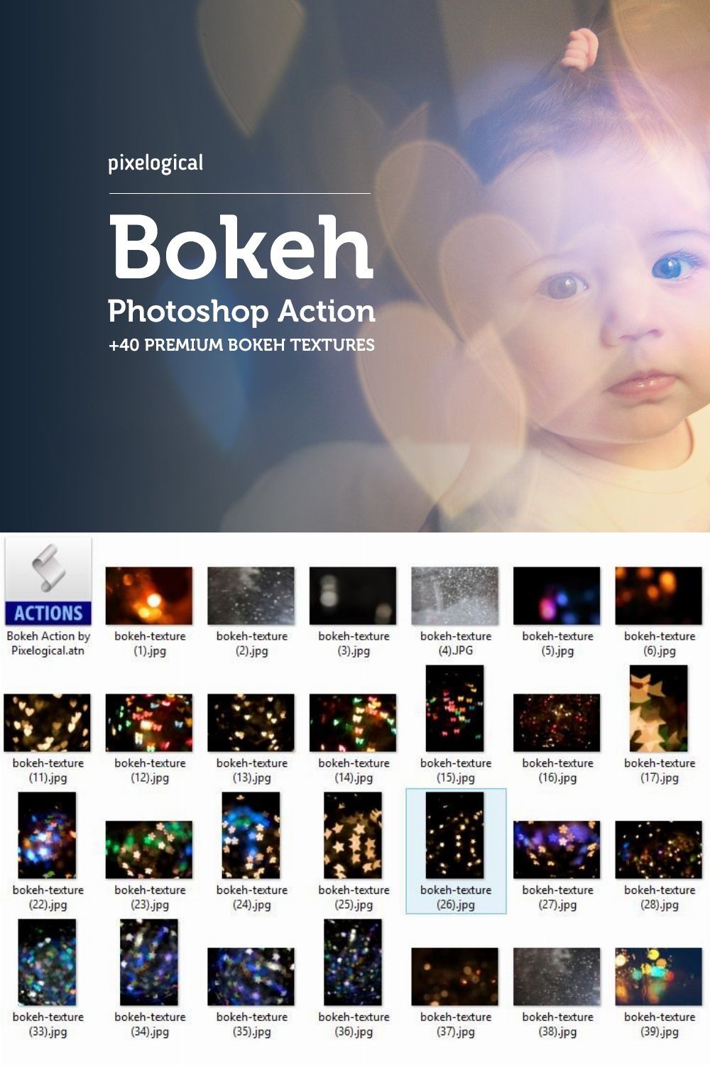 Bokeh Action and 40 Premium Textures pinterest preview image.