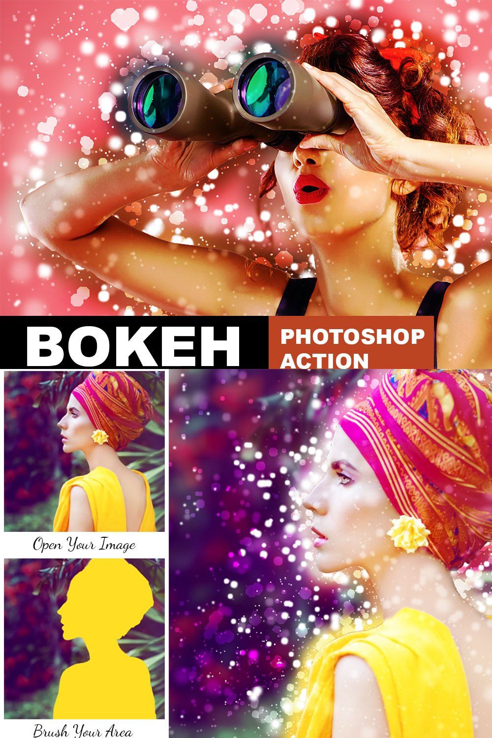 Bokeh Effect Photoshop Action pinterest preview image.