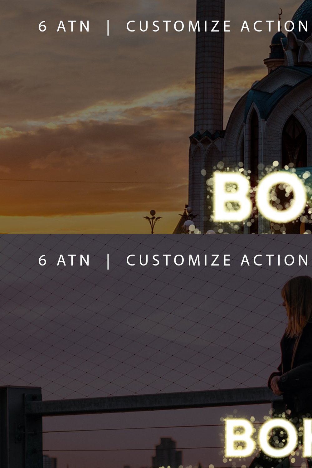 Bokeh Text Effect Photoshop Actions pinterest preview image.