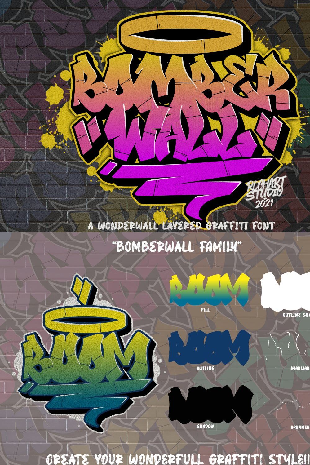 Bomber Wall Graffiti Font pinterest preview image.
