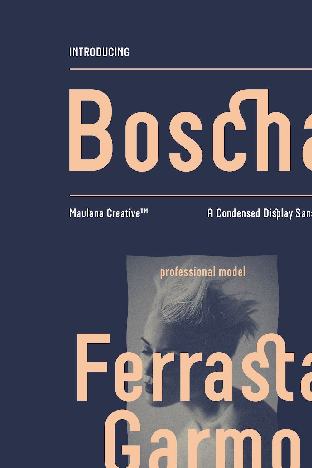 Boscha Condensed Display Sans font pinterest preview image.