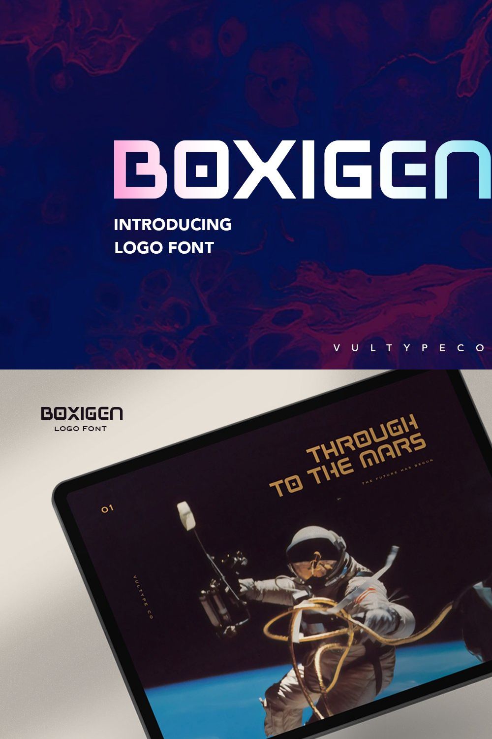 Boxigen - Futuristic Tech Font pinterest preview image.