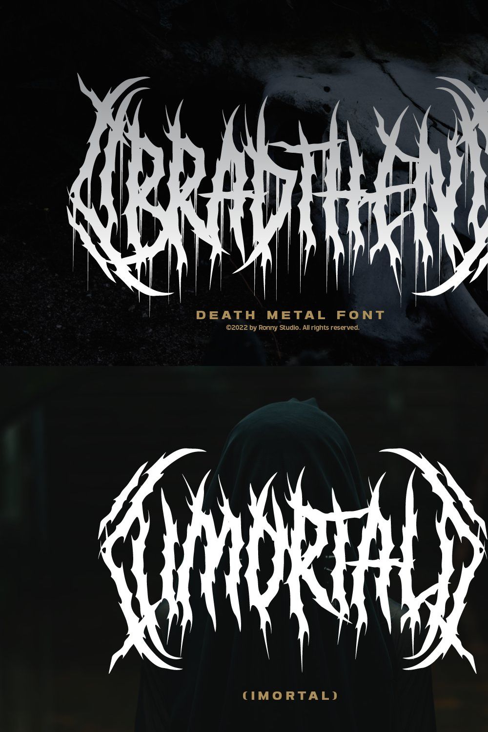 Bradthen - Death Metal Font pinterest preview image.