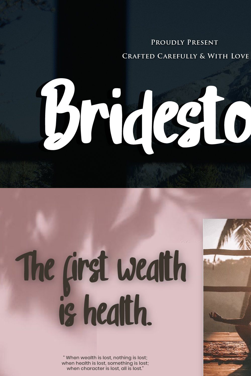 Bridestown - Modern Bold Script font pinterest preview image.