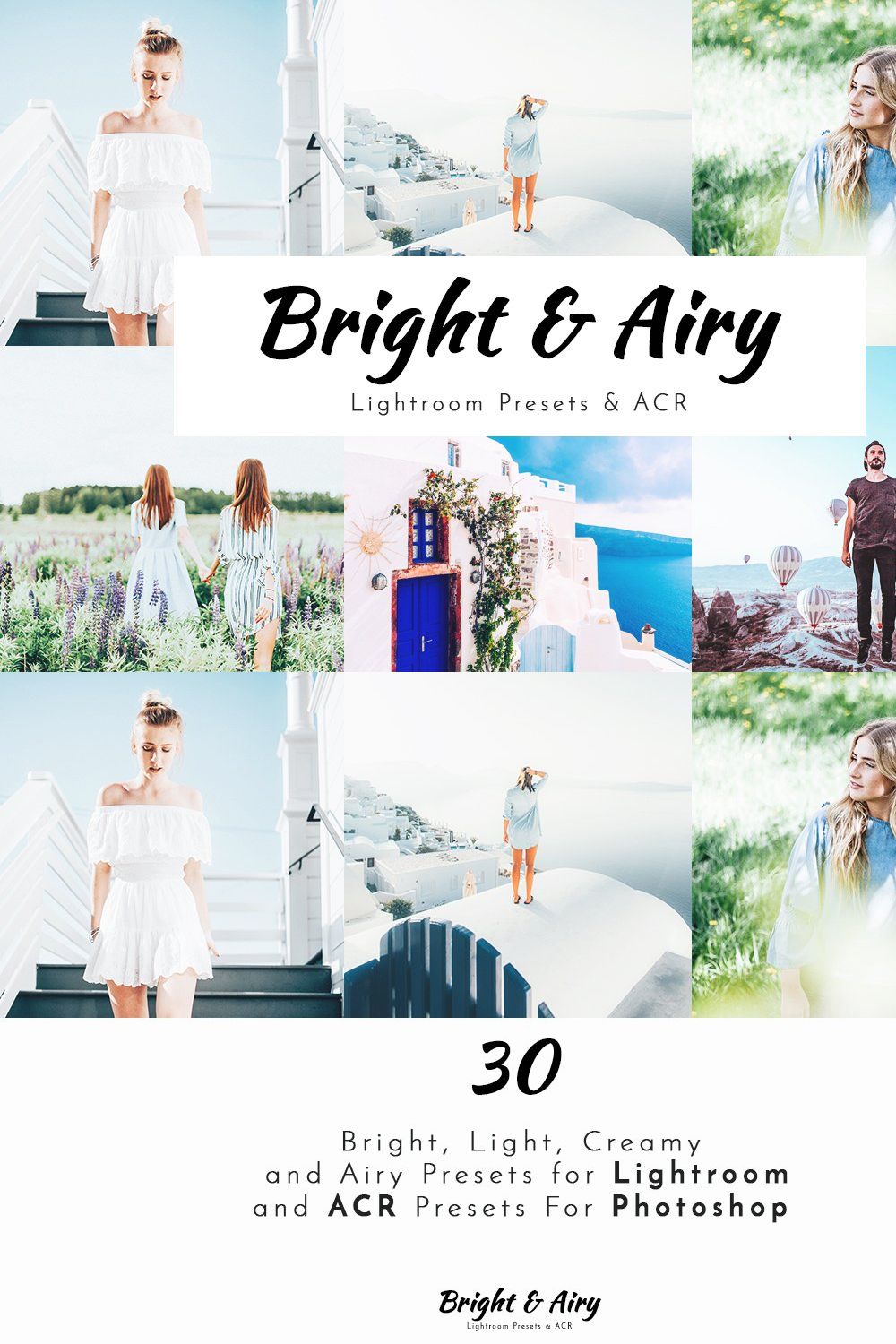 Bright & Airy Lightroom Presets+ ACR pinterest preview image.