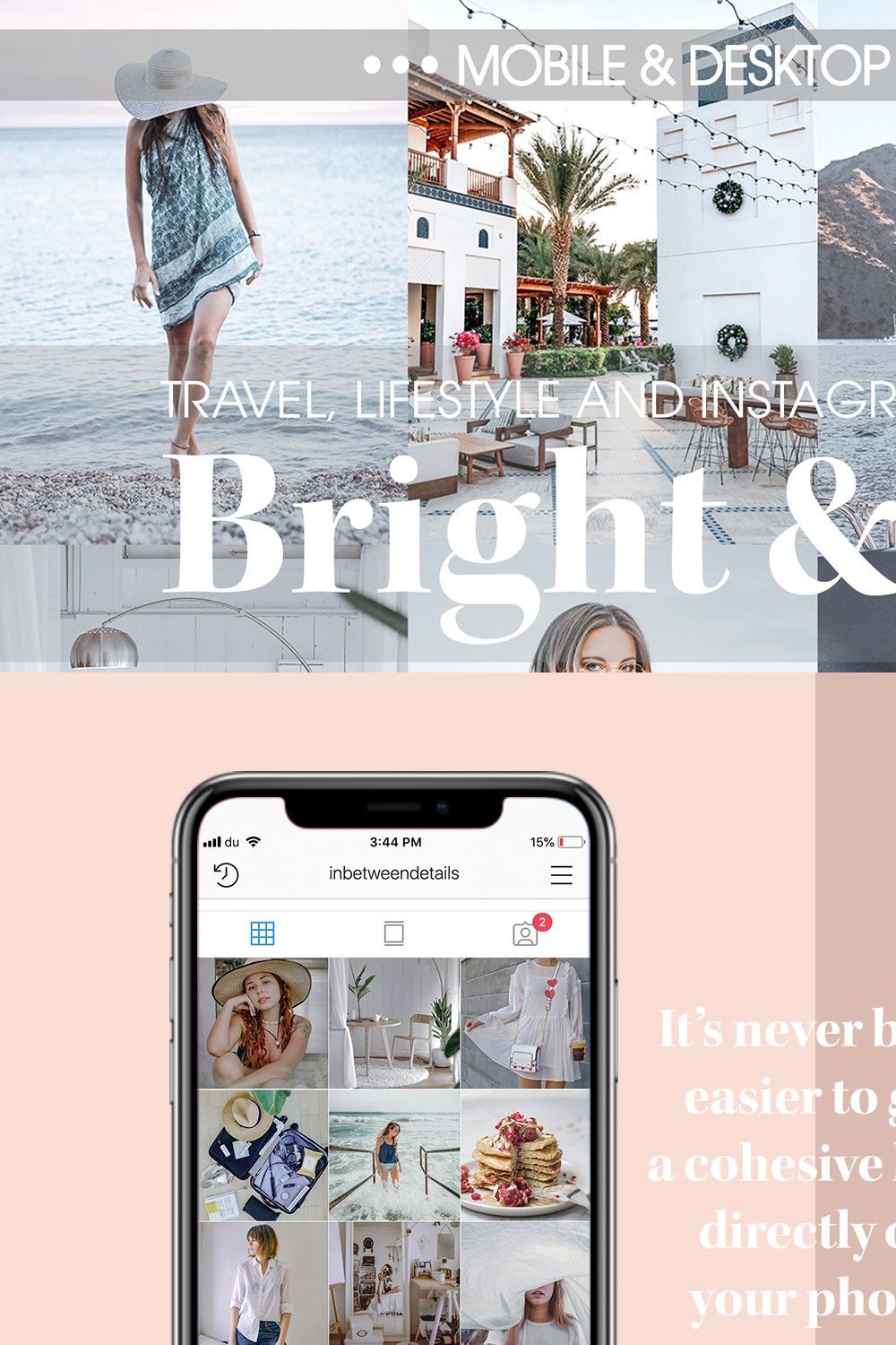 Bright & White Mobile Desktop Preset pinterest preview image.