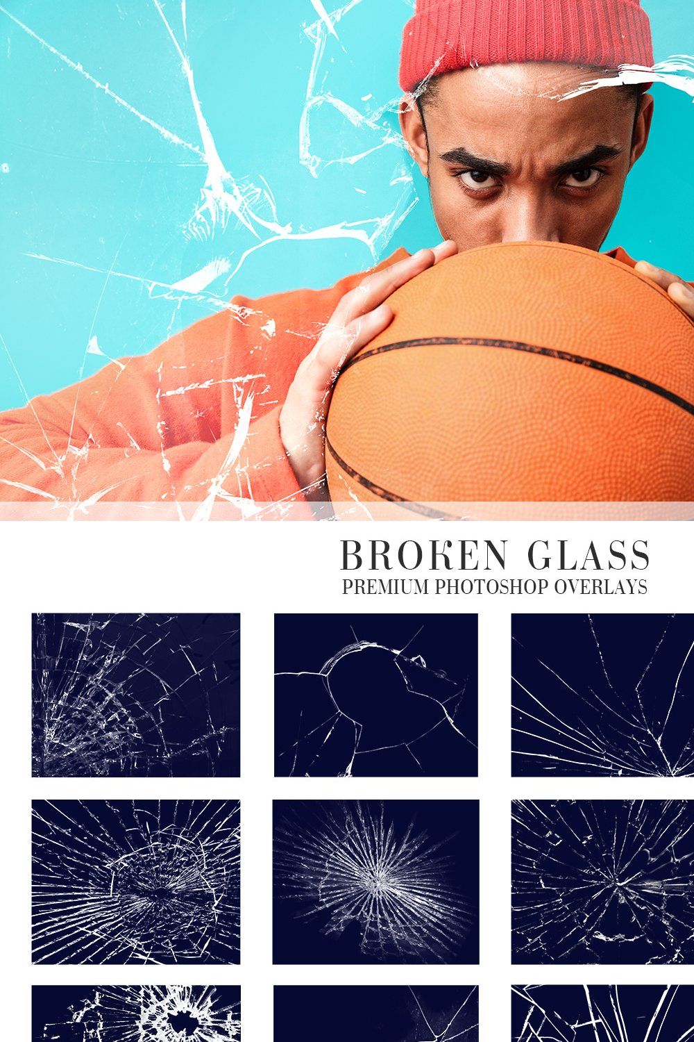 Broken Glass Overlays Photoshop pinterest preview image.