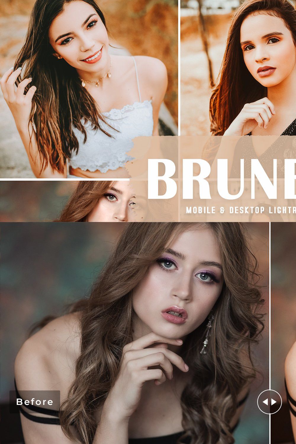 Brunette Pro Lightroom Presets pinterest preview image.