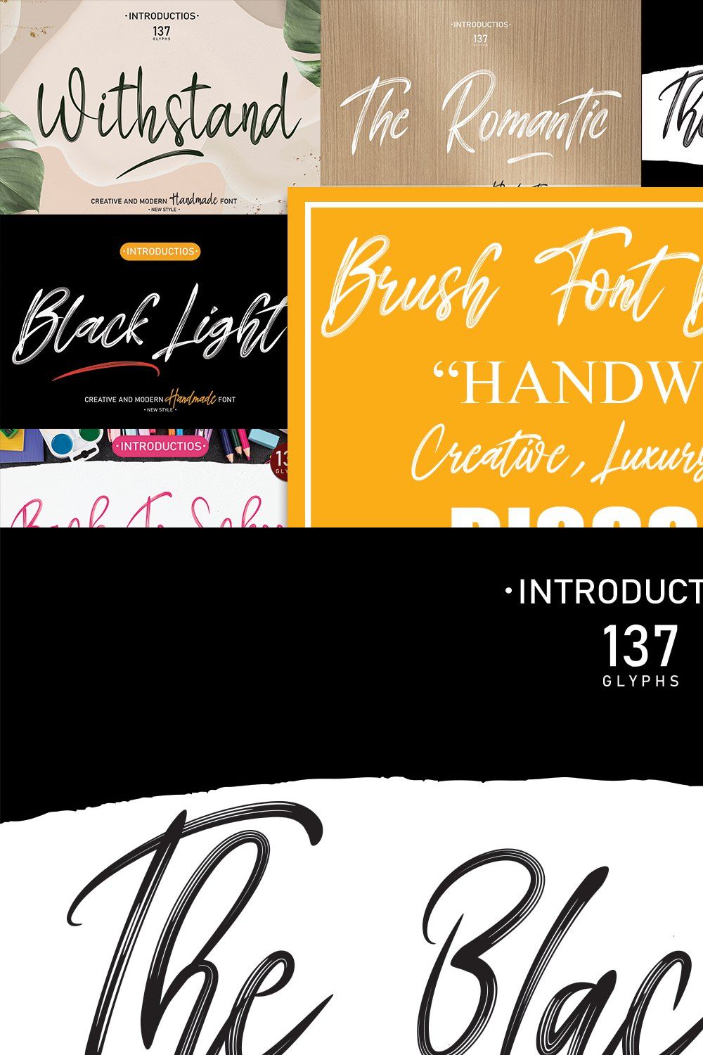 Brush Font Bundles Collections pinterest preview image.