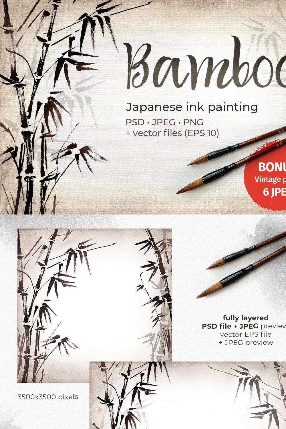 Brush painted bamboo pinterest preview image.