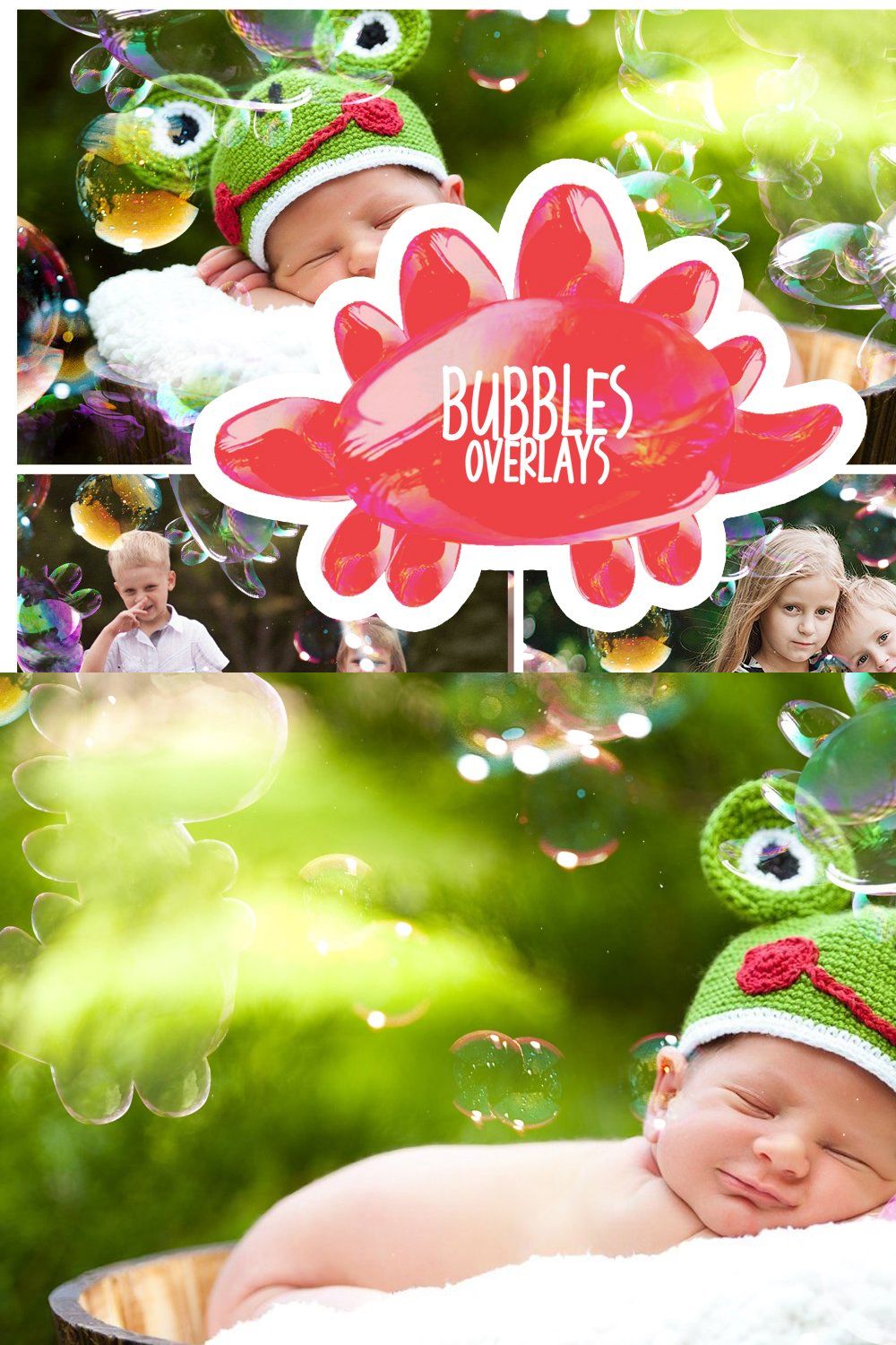 Bubbles Photoshop Overlays pinterest preview image.