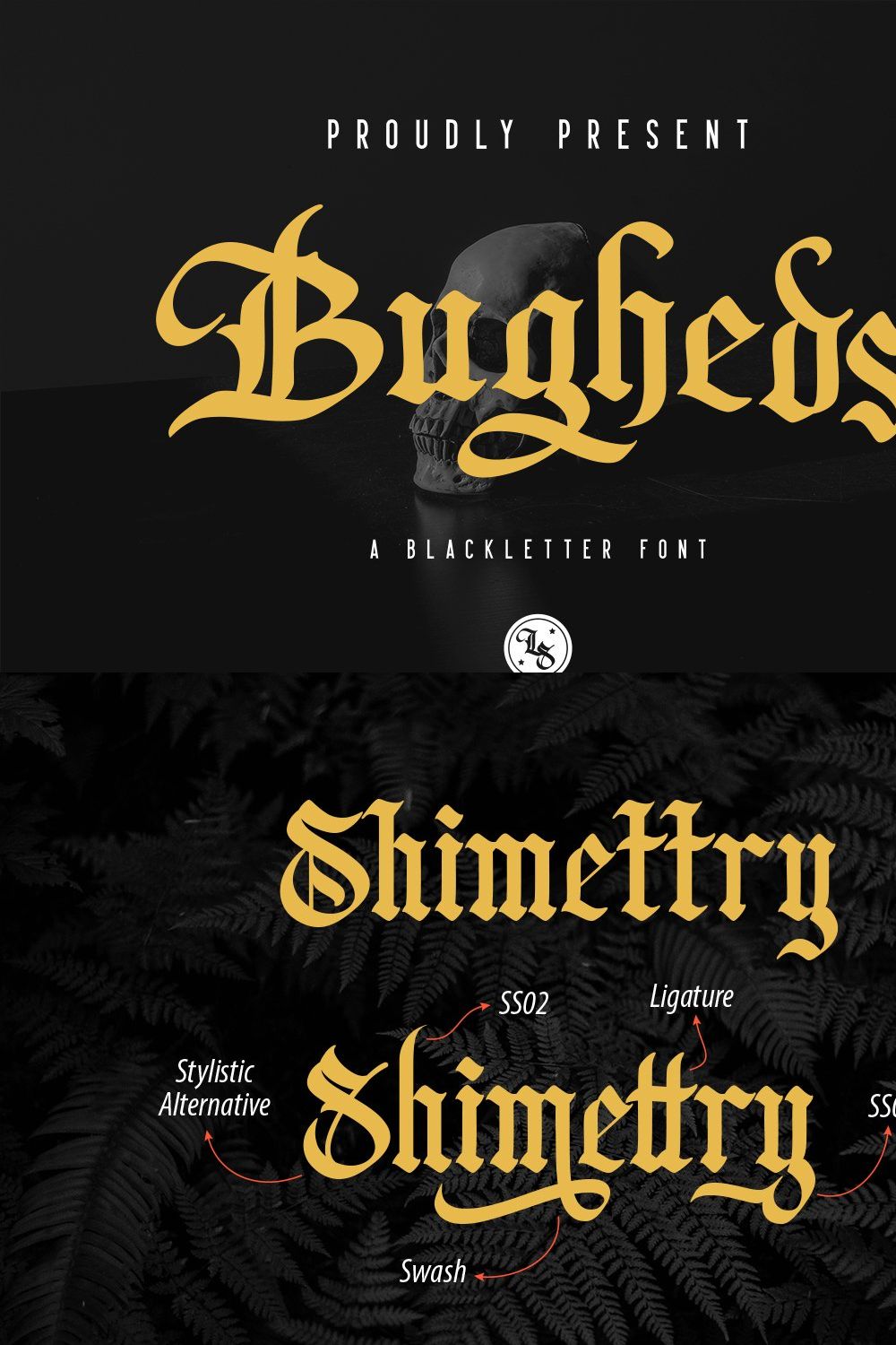 Bugheds - Blackletter Font pinterest preview image.