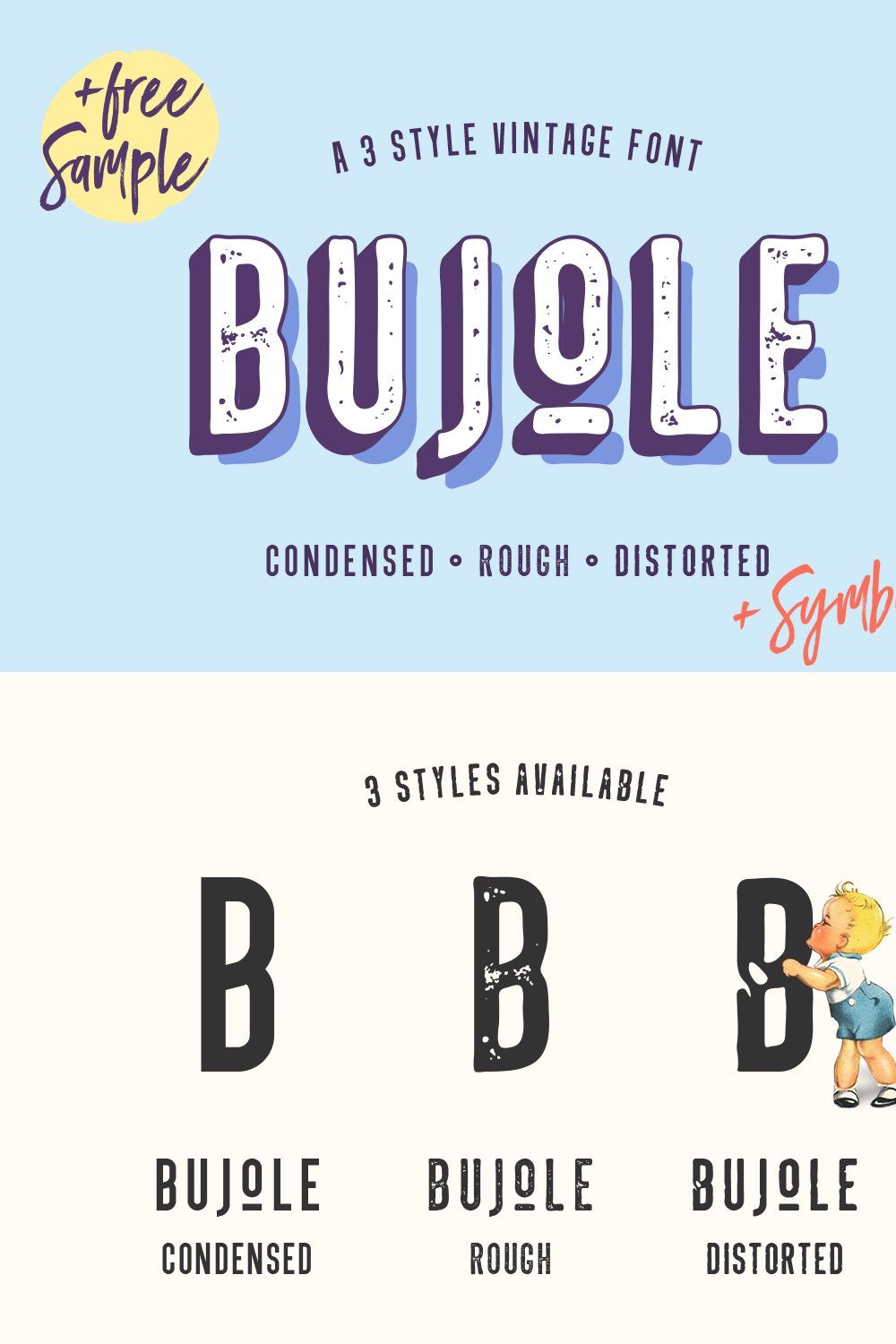 Bujole - A 3 Style Vintage Font pinterest preview image.