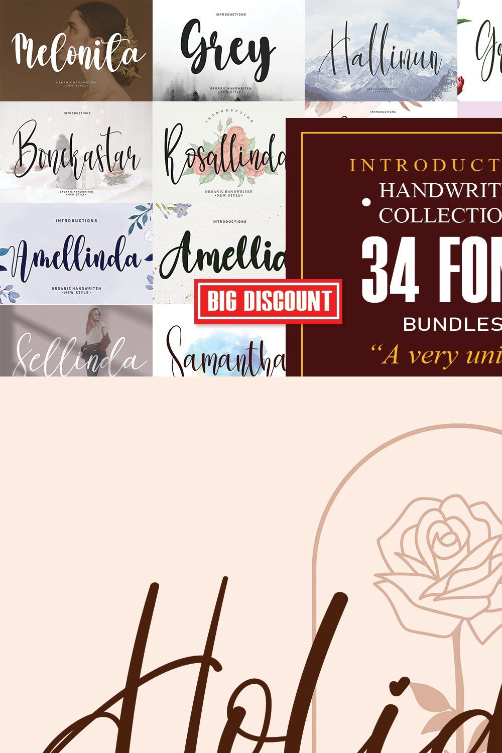 Bundles Script font Collections pinterest preview image.