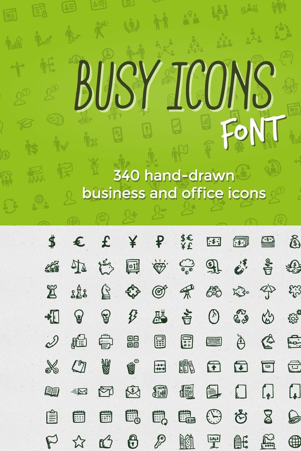 Busy Icons Font pinterest preview image.