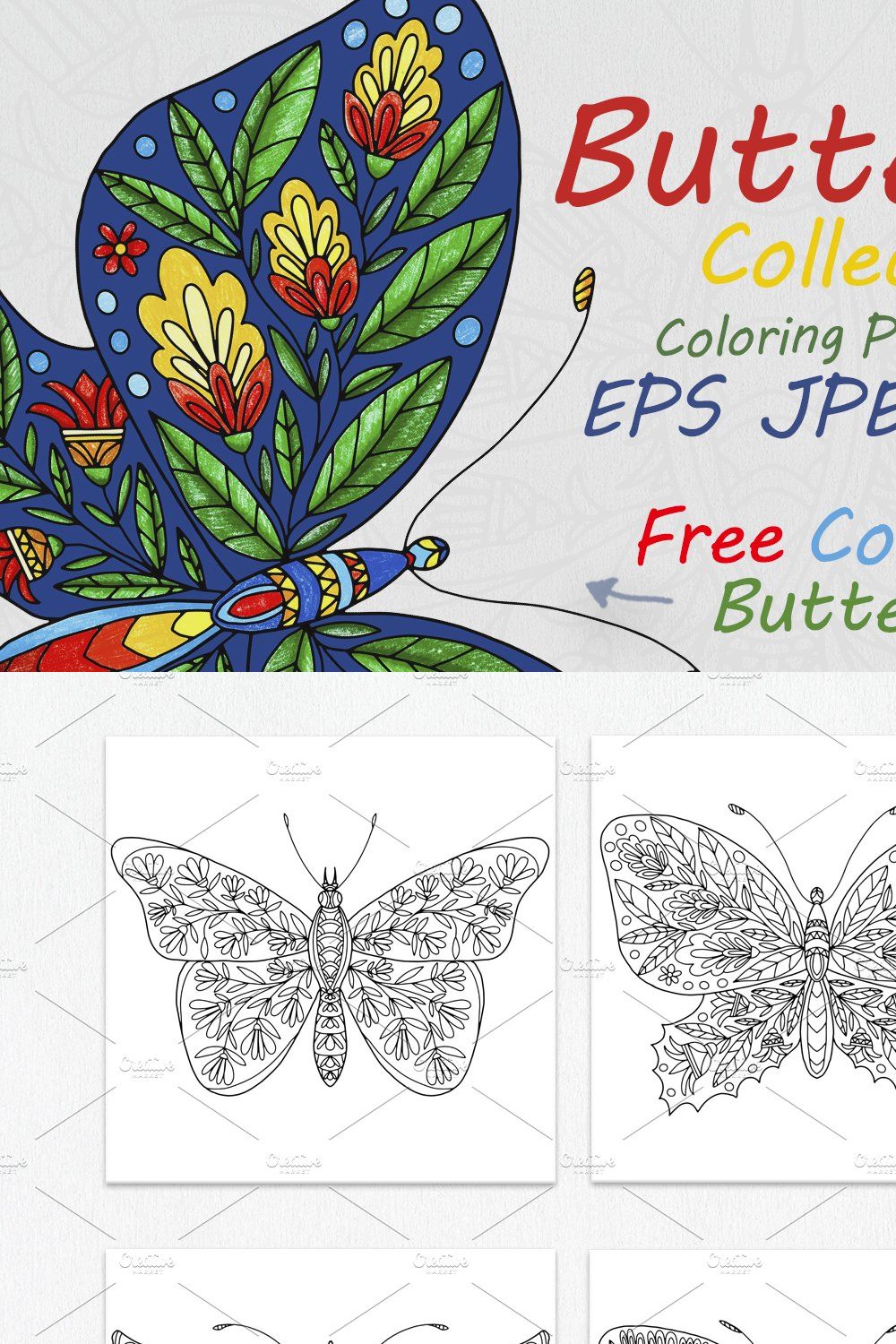 Butterflies with floral ornaments pinterest preview image.