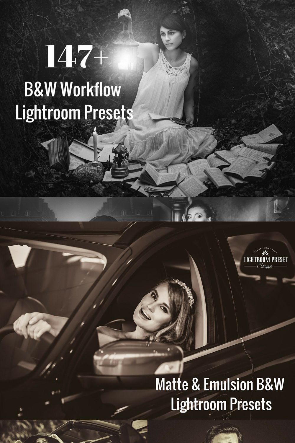 B&W Lightroom Presets Bundle pinterest preview image.
