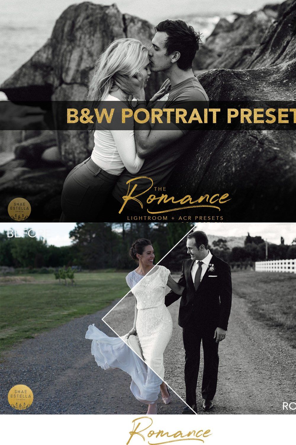 B&W Portrait Presets ACR Lightroom pinterest preview image.