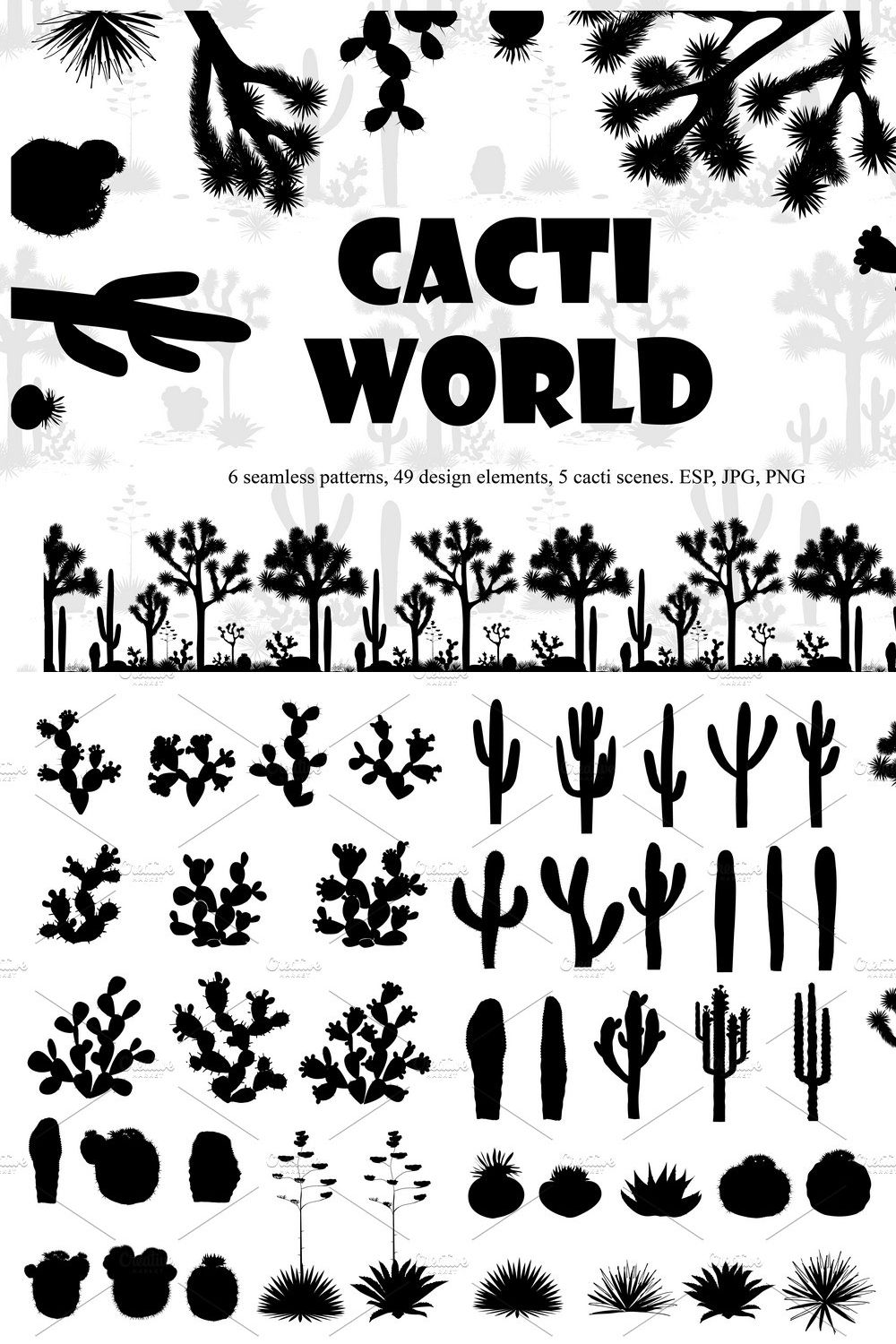 Cacti World. Big Vector Collection pinterest preview image.