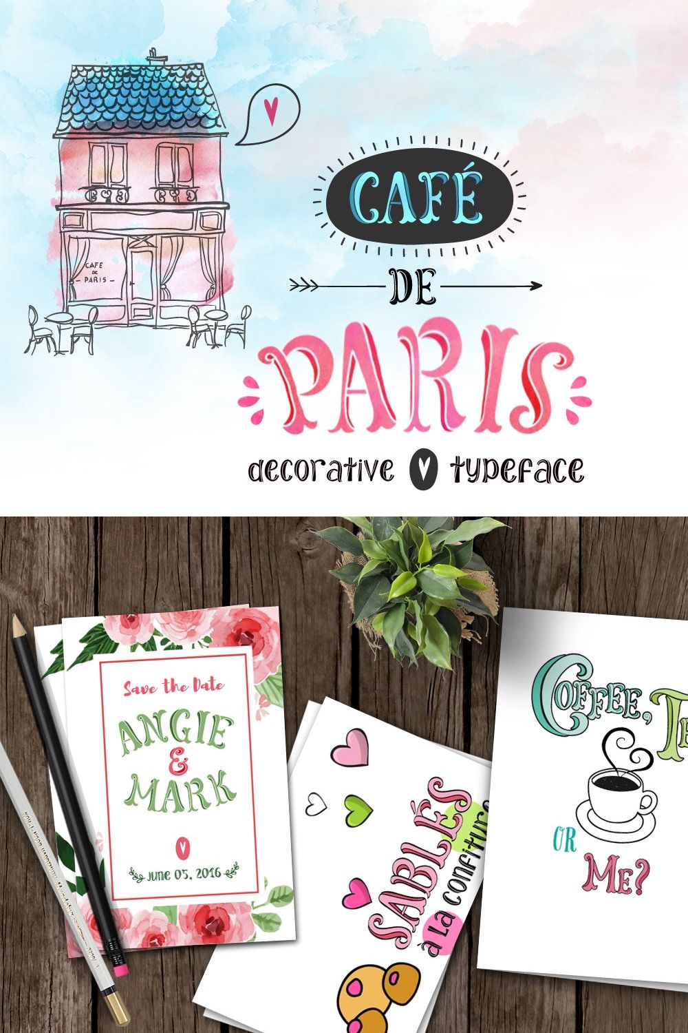 Cafe de Paris, Typeface with Bonus pinterest preview image.