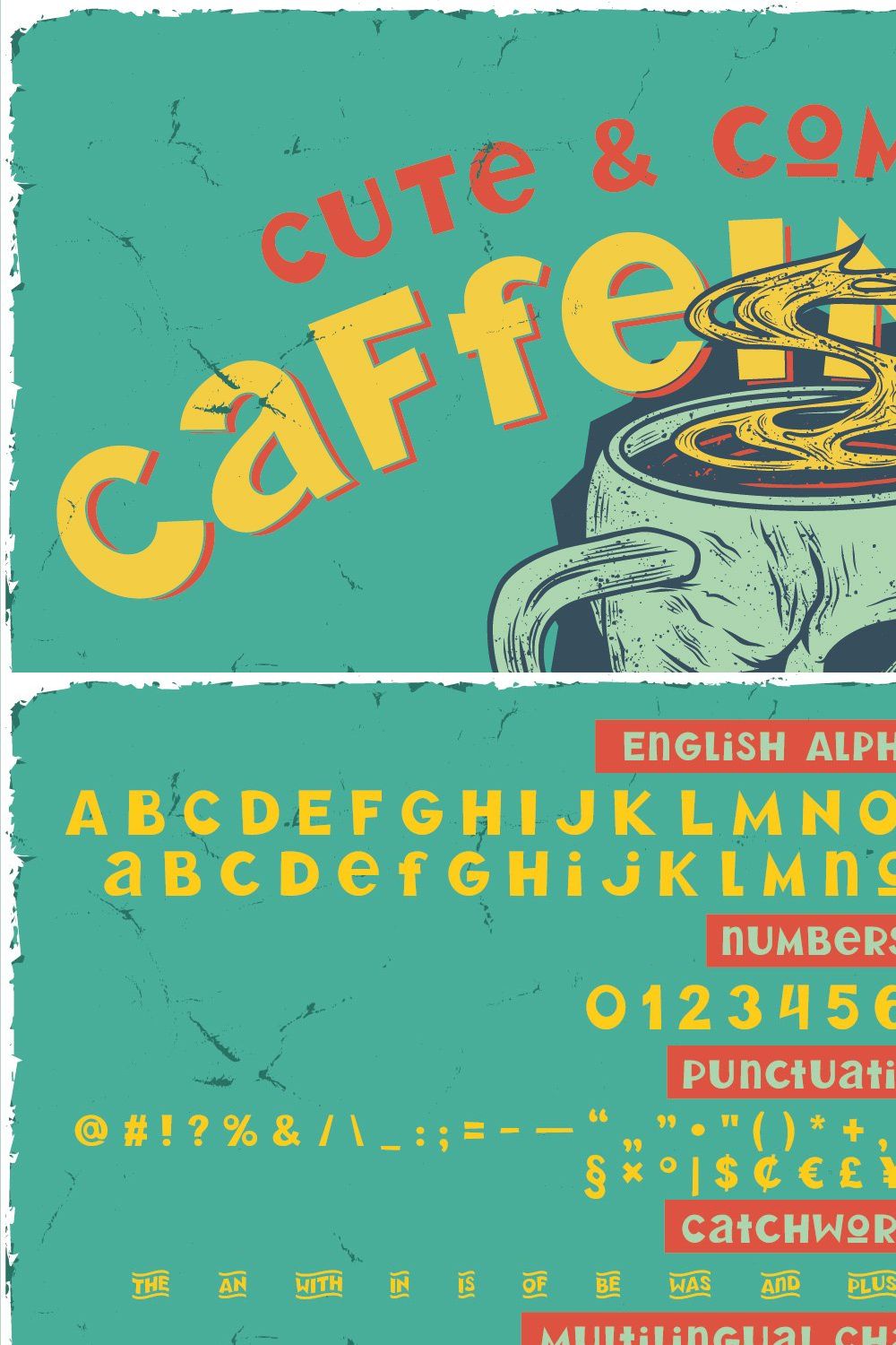 Caffeination Layered Comic Font pinterest preview image.